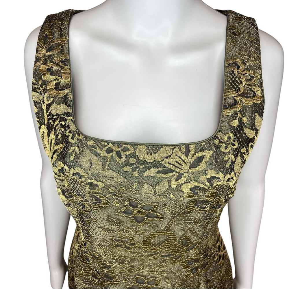 Escada Margaretha Ley Metallic Gold Lace Sheath‎ Dress 36 - Picture 2 of 9